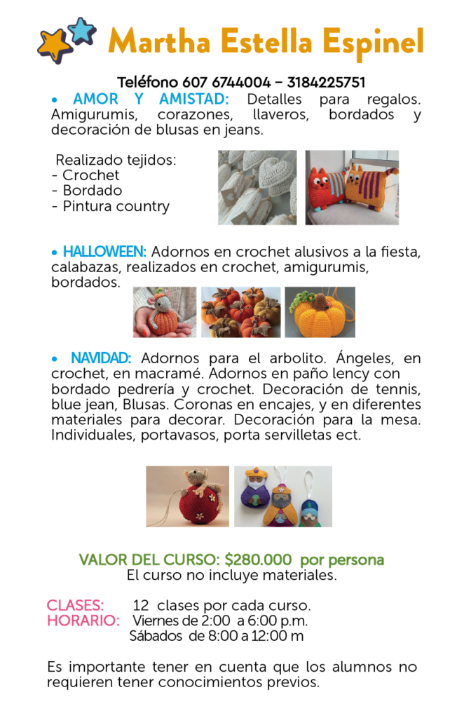 Texto con la información del curso de decoraciones