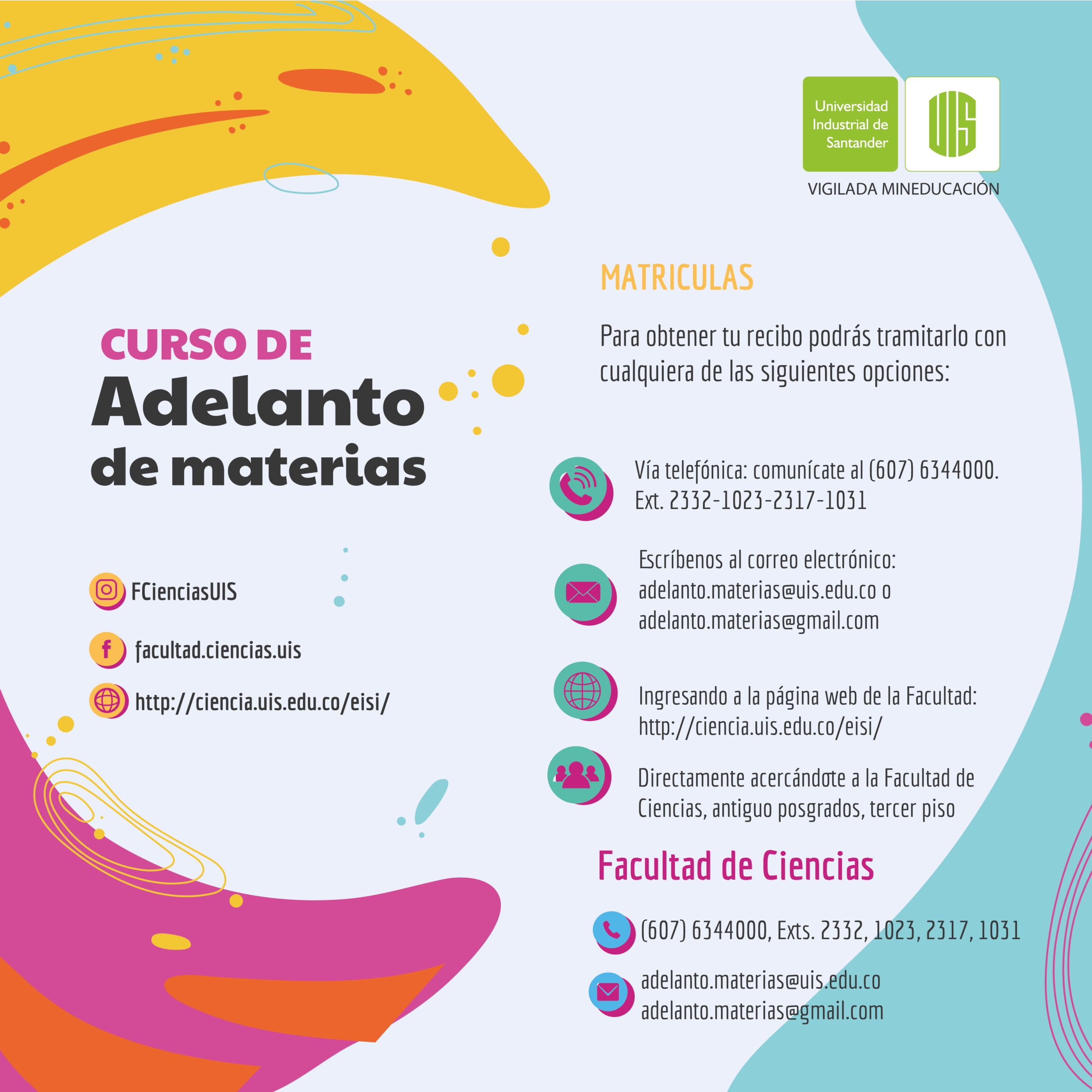 Volante de la oferta de adelanto de materias de la Facultad de Ciencias.